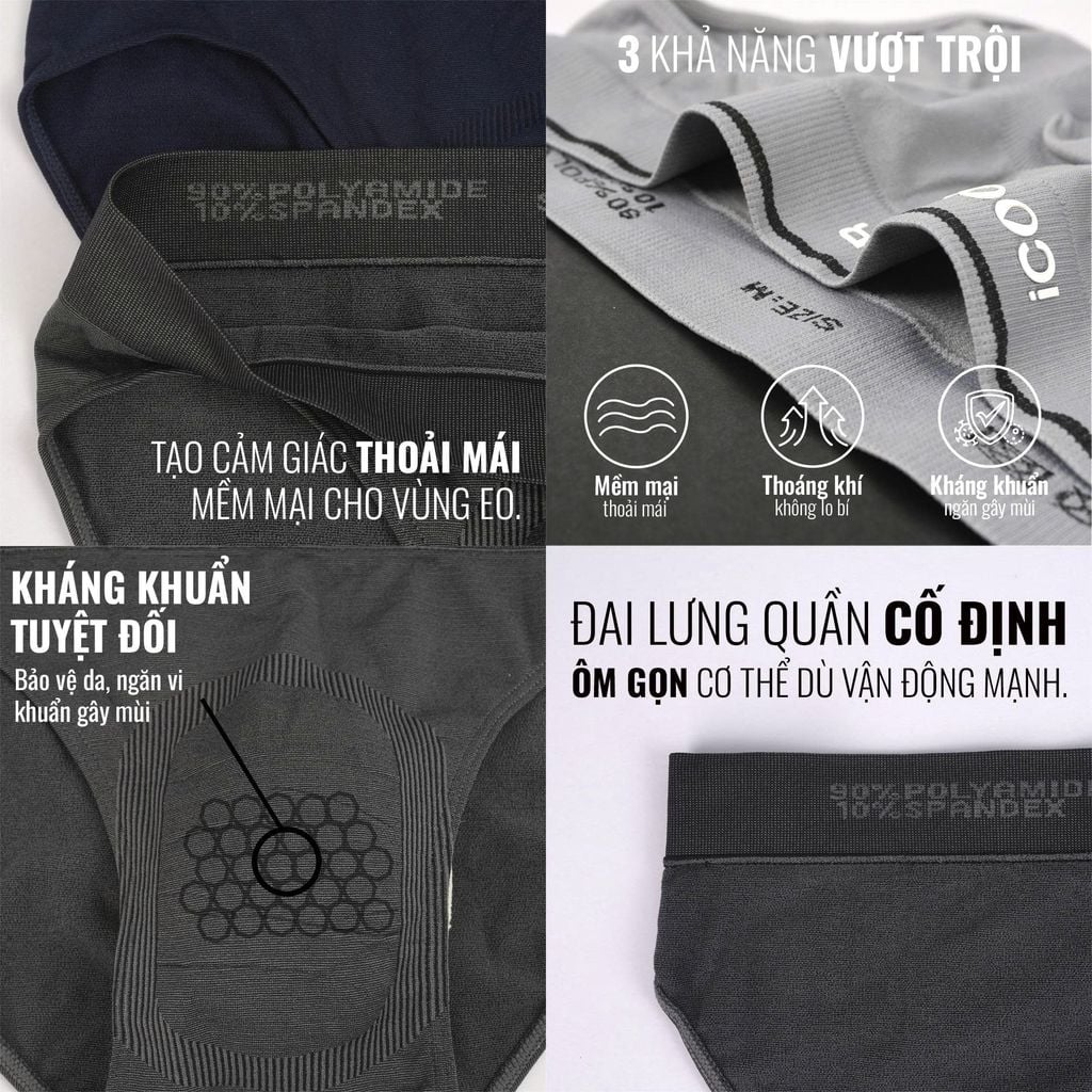 Combo 3 Quần lót nam tam giác iCOOLWEAR dệt kim, nhẹ nhàng, ôm sát, tinh tế và tôn dáng nam tính VN009