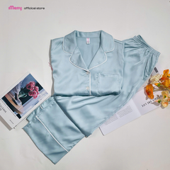 BỘ ĐỒ NGỦ LỤA iMerry TAY NGẮN QUẦN DÀI HỌA TIẾT TRƠN MỀM MẠI THOÁNG MÁT THANH LỊCH CHO NỮ BD010