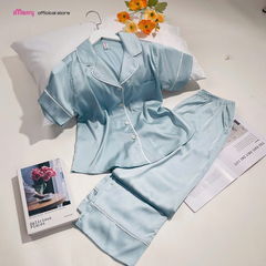 BỘ ĐỒ NGỦ LỤA iMerry TAY NGẮN QUẦN DÀI HỌA TIẾT TRƠN MỀM MẠI THOÁNG MÁT THANH LỊCH CHO NỮ BD010