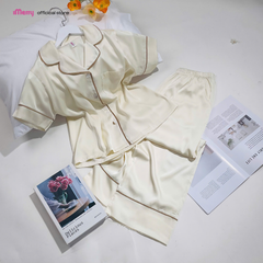 BỘ ĐỒ NGỦ LỤA iMerry TAY NGẮN QUẦN DÀI HỌA TIẾT TRƠN MỀM MẠI THOÁNG MÁT THANH LỊCH CHO NỮ BD010