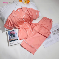 BỘ ĐỒ NGỦ LỤA iMerry TAY NGẮN QUẦN DÀI HỌA TIẾT TRƠN MỀM MẠI THOÁNG MÁT THANH LỊCH CHO NỮ BD010