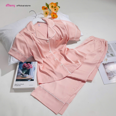 BỘ ĐỒ NGỦ LỤA iMerry TAY NGẮN QUẦN DÀI HỌA TIẾT TRƠN MỀM MẠI THOÁNG MÁT THANH LỊCH CHO NỮ BD010