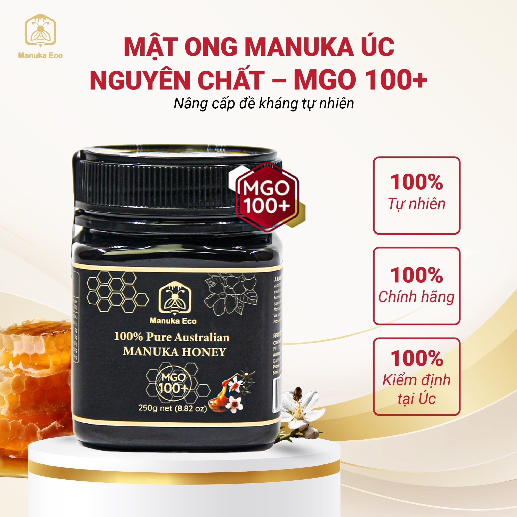  Mật Ong Manuka Eco MGO 100+ – Tăng Cường Miễn Dịch, Dùng Hàng Ngày | Nhập Khẩu Úc 