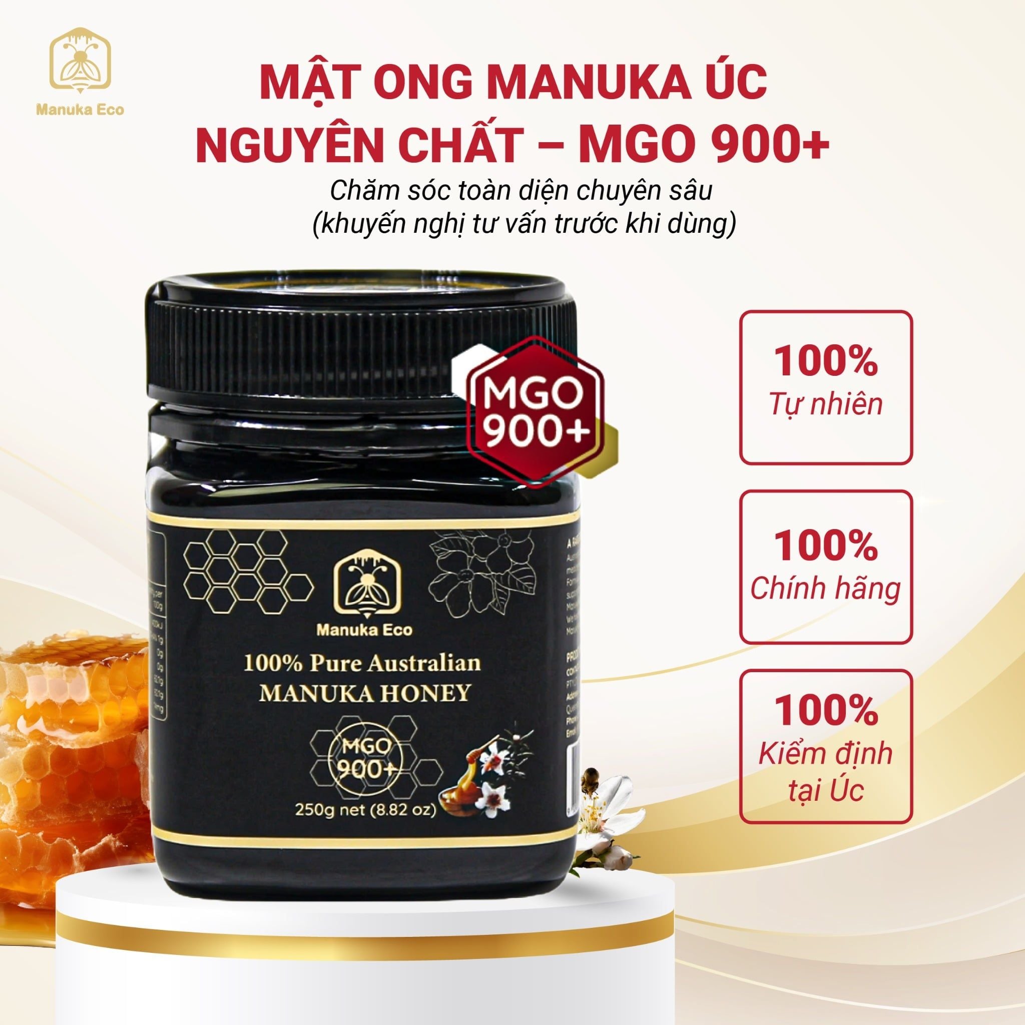  Mật ong Manuka Eco MGO 900 + – Kháng Khuẩn Cực Mạnh, Quà Tặng Cao Cấp | Nhập Khẩu Úc 