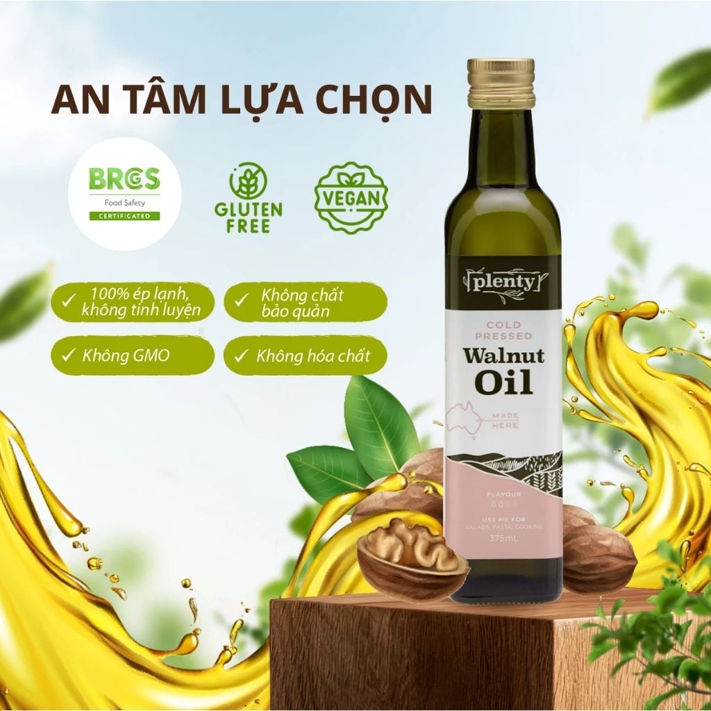  Dầu ăn ép lạnh Óc Chó 375ml Plenty - Tốt Não Bộ, Trí Nhớ | Nhập Khẩu Úc 