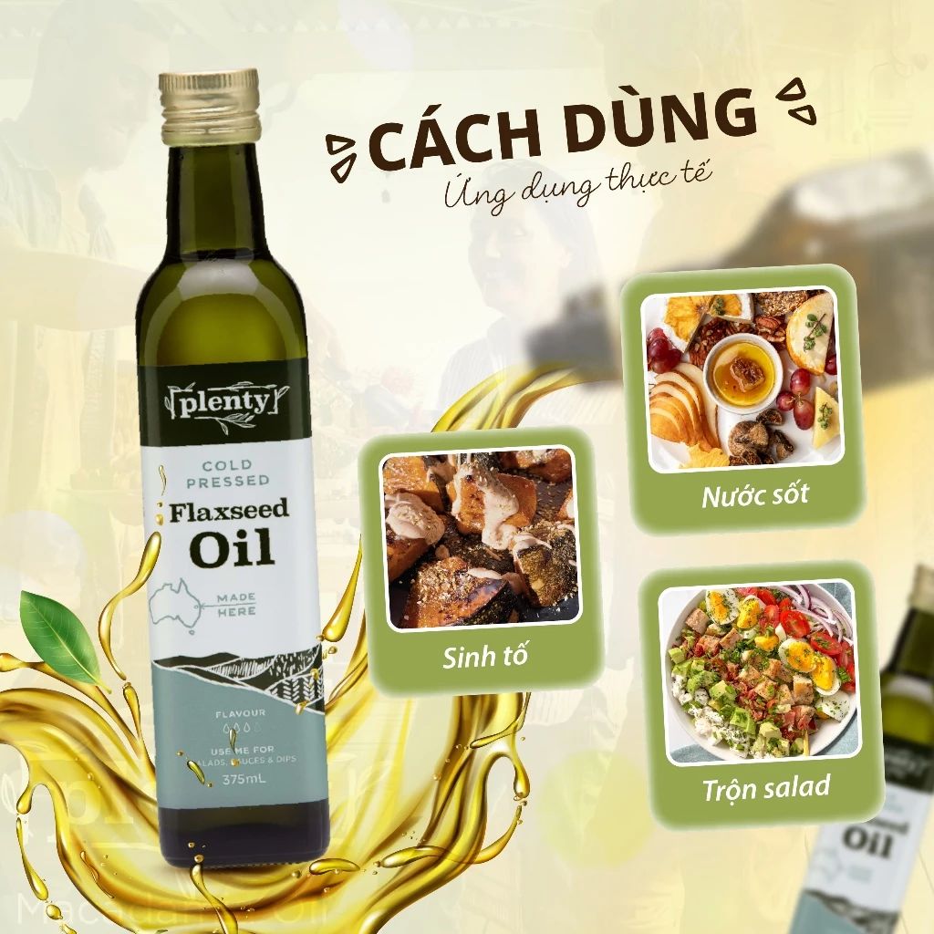  Dầu hạt lanh ép lạnh Plenty Úc 375ml - Hỗ trợ tim mạch, não bộ | Nhập Khẩu Úc 