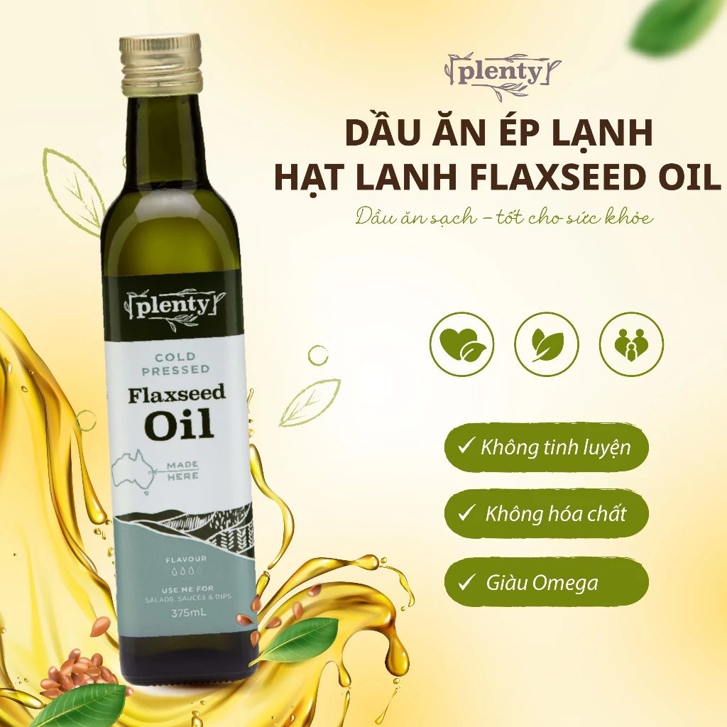  Dầu hạt lanh ép lạnh Plenty Úc 375ml - Hỗ trợ tim mạch, não bộ | Nhập Khẩu Úc 