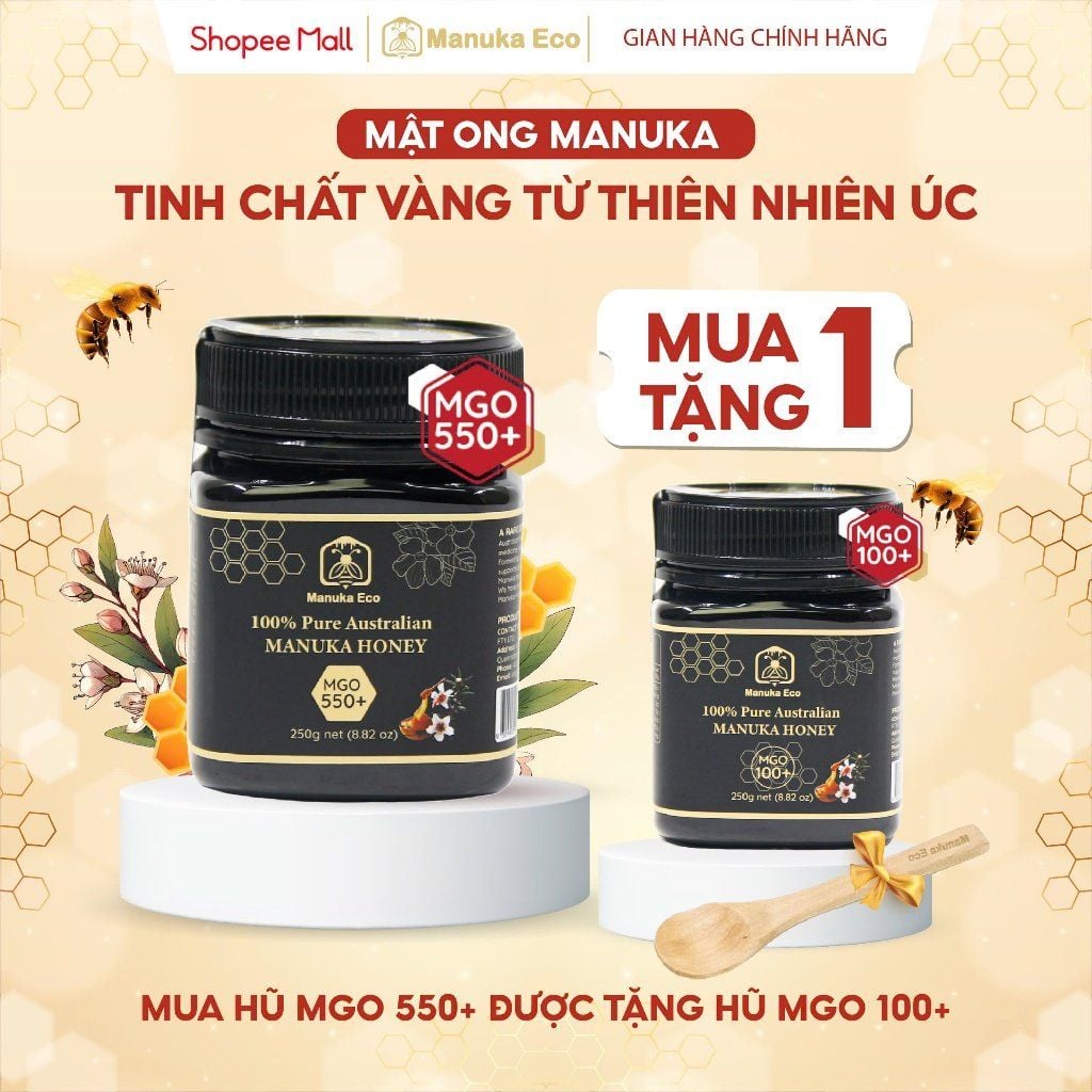  Mật ong Manuka Eco MGO 550 +  Kháng viêm, tăng đề kháng, cải thiện hệ tiêu hoá - Nhập khẩu chính hãng từ Australia 