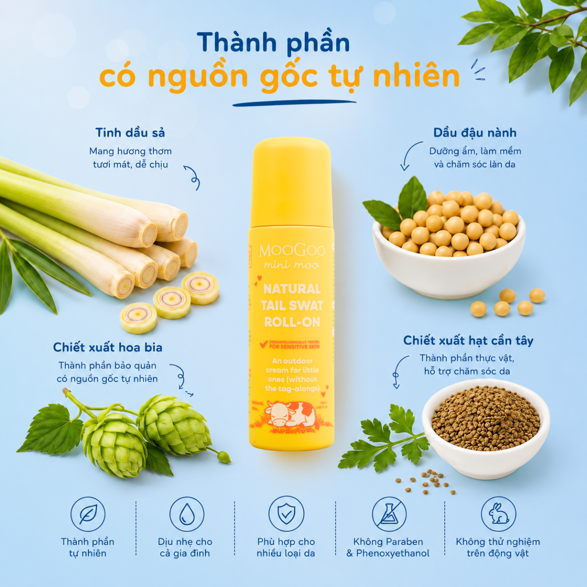  Lăn Bảo Vệ Da Hương Sả MooGoo 115ml | Giúp Hạn Chế Côn Trùng Đốt | Nhập Khẩu Úc 