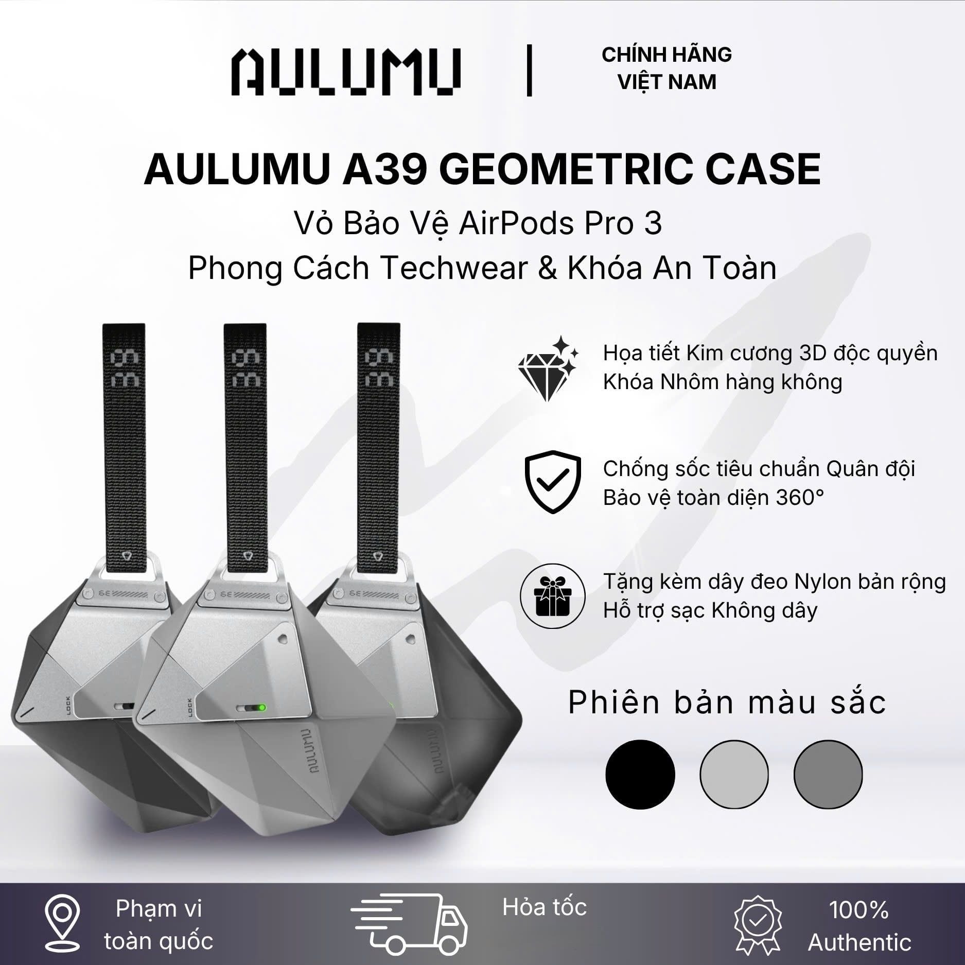  Case Airpods Pro 3 Aulumu A39 Geometric - Xám 