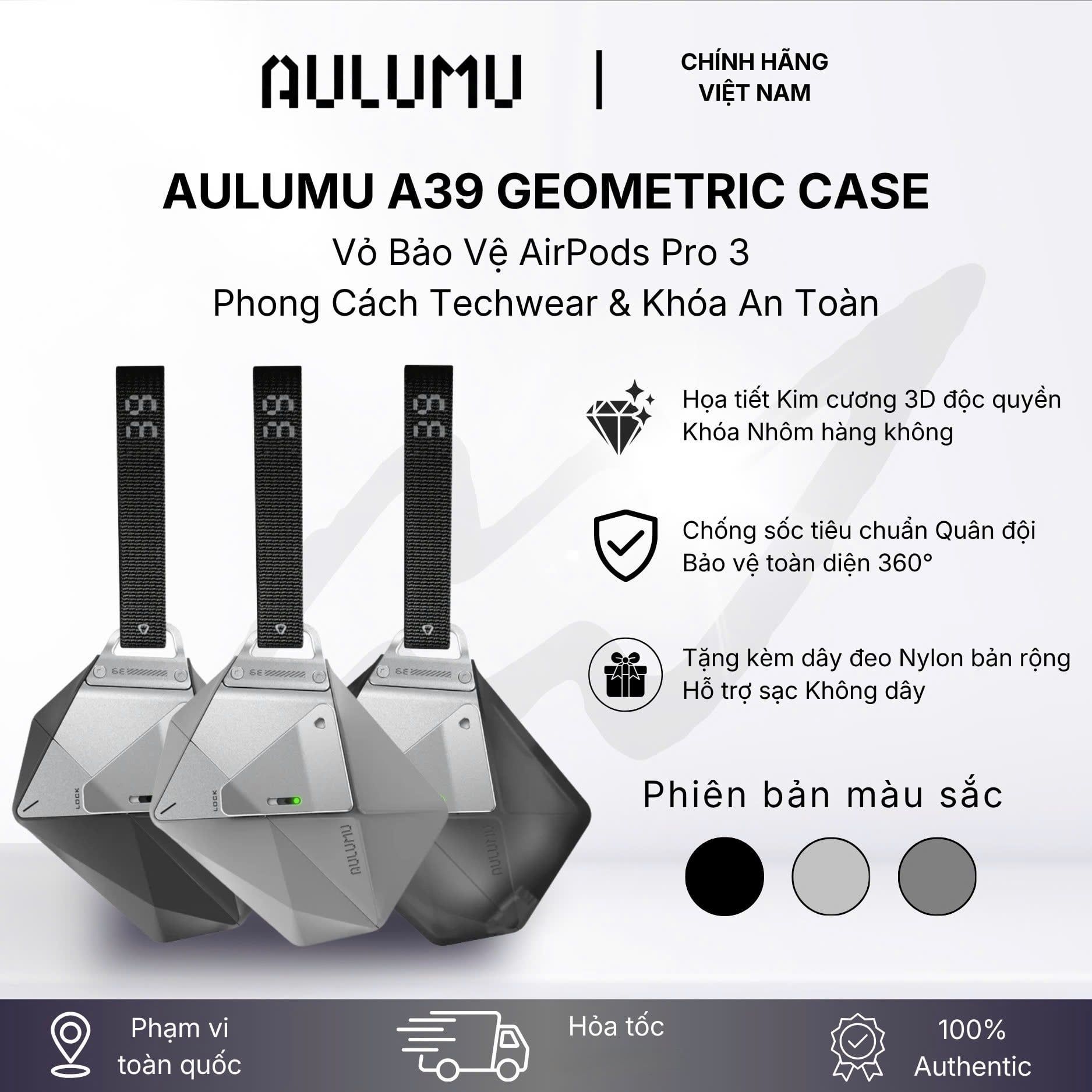  Case Airpods Pro 3 Aulumu A39 Geometric- Đen 