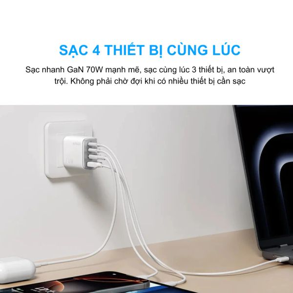  Sạc anker Zolo 3C 1A 70W (Trắng) - A121C 