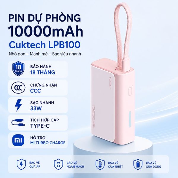  Pin Cuktech 10.000mah LPB 100 33W - Hồng 