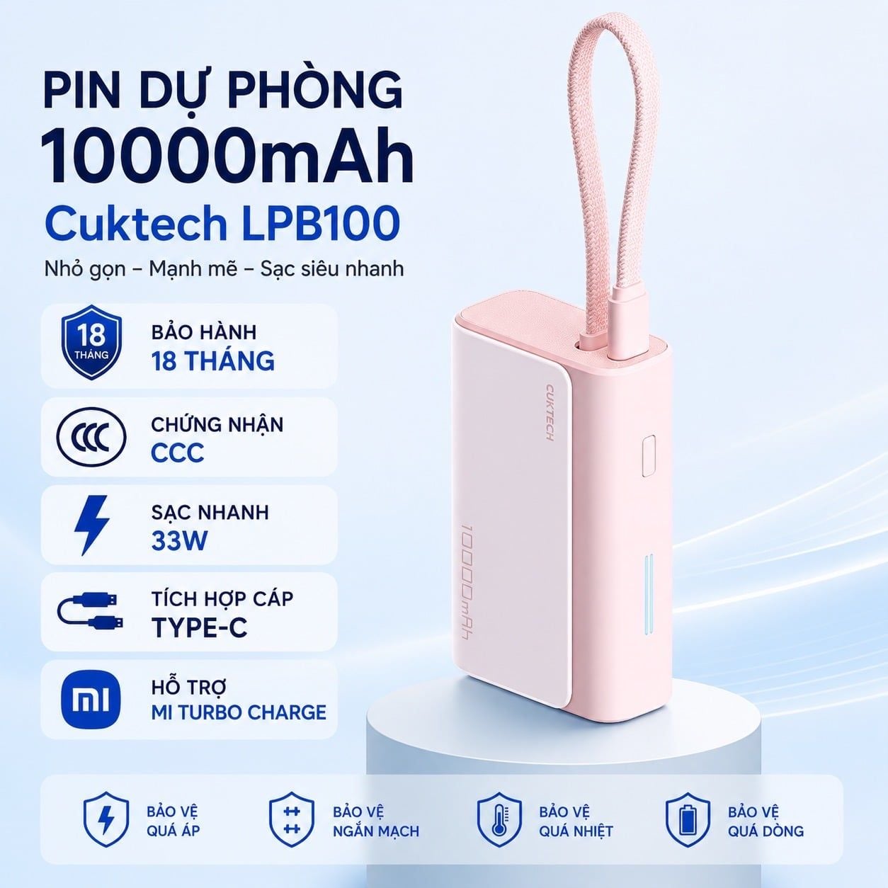  Pin Cuktech 10.000mah LPB 100 33W - Hồng 