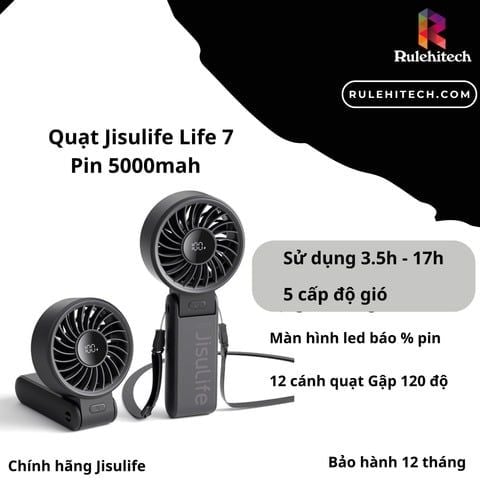  Quạt Cầm Tay Jisulife Life 7 - Đen (Pin 5000mah) 