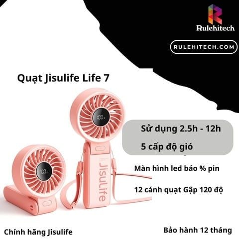  Quạt Cầm Tay Jisulife Life 7 - Hồng (Pin 5000mah) 