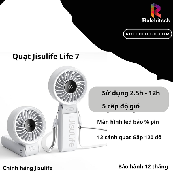  Quạt Cầm Tay Jisulife Life 7 (Xám)-5000mah 