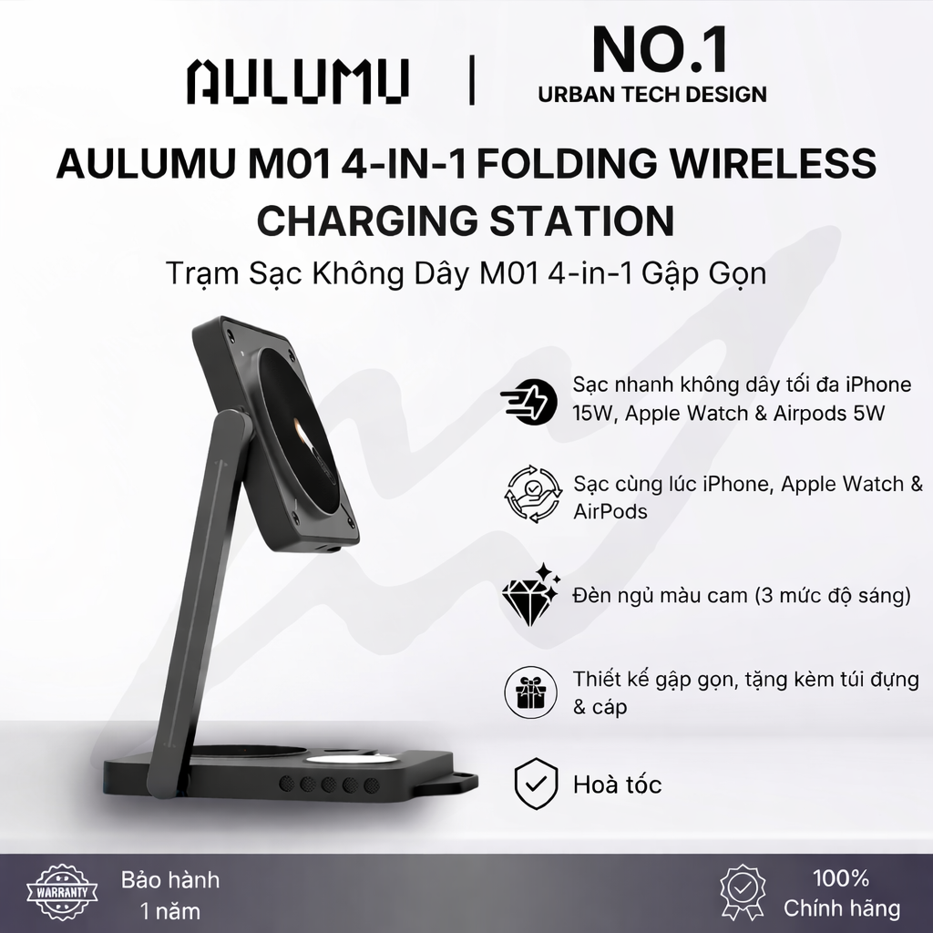 Đế Sạc Không Dây Aulumu M01 4 in 1 - Black 