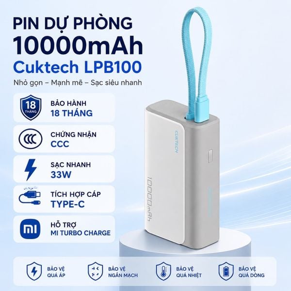  Pin Cuktech 10.000mah LPB 100 33W - Xám 