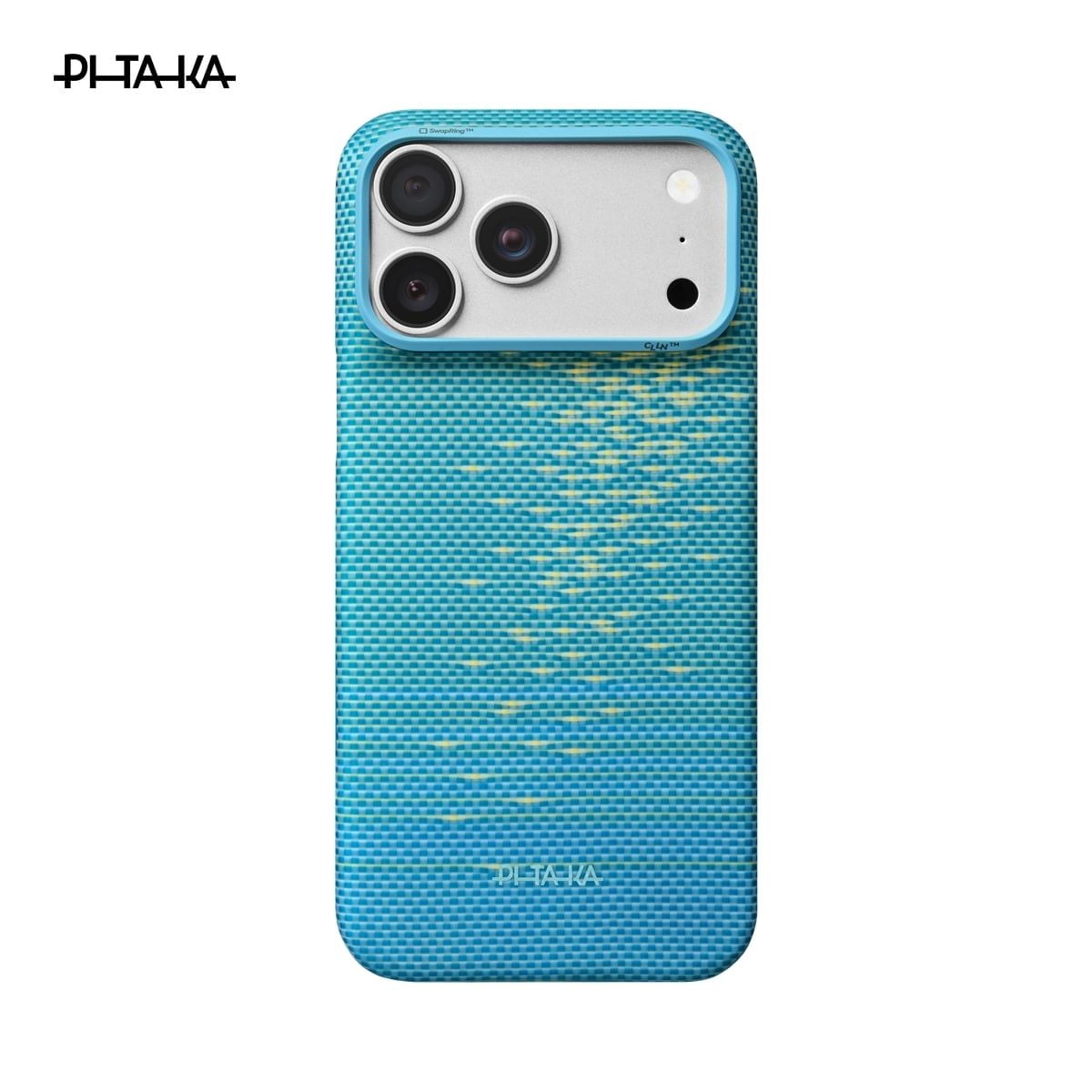  Ốp lưng iPhone 18 Pro Max - PITAKA Edge Case (with PitaTap) - Glints of Gold - Lucid Blue 