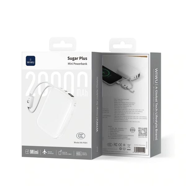  Pin Wiwu Sugar Plus 20.000mah P091 - Trắng 