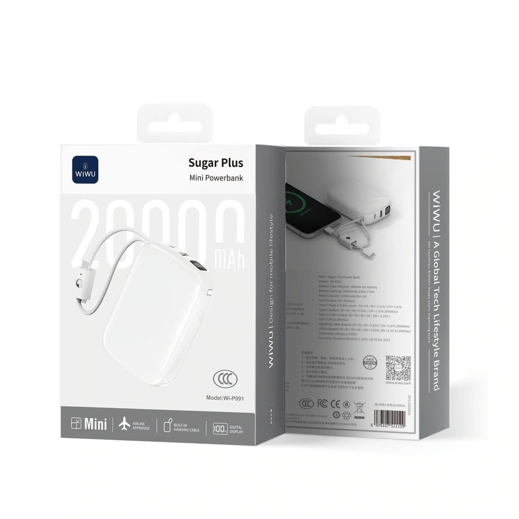  Pin Wiwu Sugar Plus 20.000mah P091 - Trắng 
