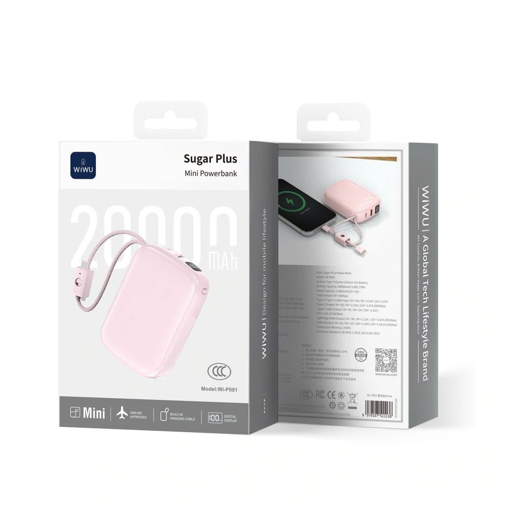  Pin Wiwu Sugar Plus 20.000mah P091 - Hồng 