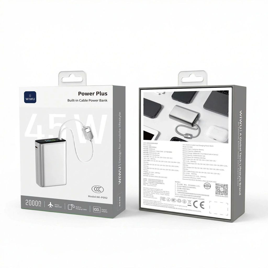 Pin Wiwu Power Plus Mini 20.000mah 45W - Bạc 