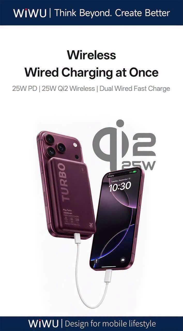  Pin Wiwu Magturbo 10.000mah Qi 25W - Burgundy 