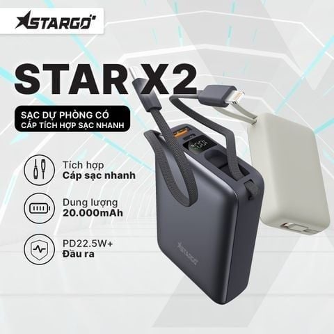  Pin StarGo 20.000mah Start X2 (Kèm 2 Cáp C+L) 