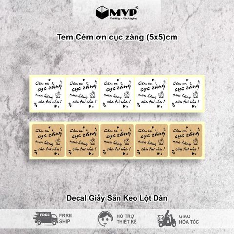  [Giá rẻ] Tem, nhãn cém ơn cục zàng, sticker trang trí có keo dán size 5x5cm Tem dán ly trà sữa 
