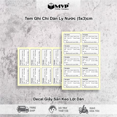  Tem ghi chú dán ly nước, trà sữa, matcha latte, Decal lột dán dùng 1 lần, nhận thiết kế theo yêu cầu 