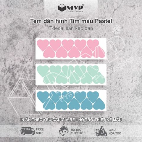  100 Tem dán hình trái tim nhiều màu Pastel lãng mạng dùng trang trí quà tặng 