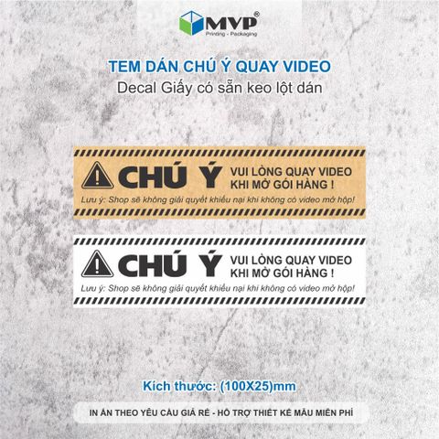  100 Tem Chú ý Quay Video Có Keo Dán Sẵn, Tem dán quay clip trước khi mở hàng (10x2,5)cm 