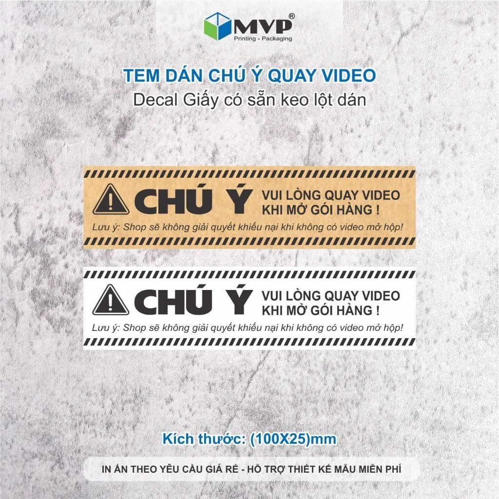100 Tem Chú ý Quay Video Có Keo Dán Sẵn, Tem dán quay clip trước khi mở hàng (10x2,5)cm