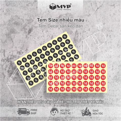  [500 Tem] Nhãn dán size quần áo NHIỀU MÀU, size XS, S, M, L, XL, XXL, nhãn dán decal hình tròn nhiều size 