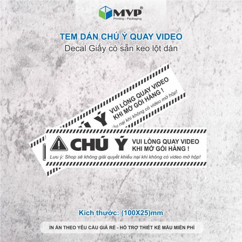  100 Tem Chú ý Quay Video Có Keo Dán Sẵn, Tem dán quay clip trước khi mở hàng (10x2,5)cm 