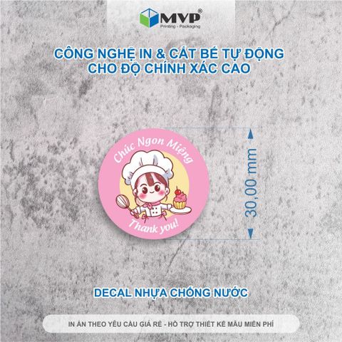  [DECAL NHỰA] 50 Tem Dán Chúc Bạn Ngon Miệng, tem thank you Decal Nhựa chống nước 