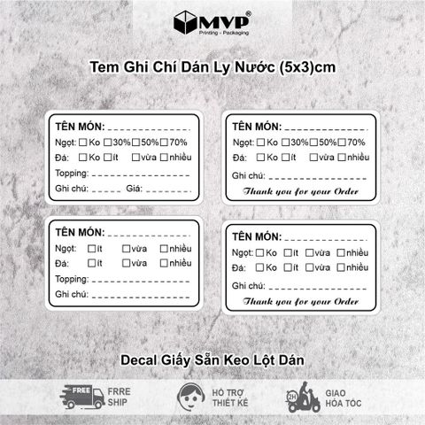  Tem ghi chú dán ly nước, trà sữa, matcha latte, Decal lột dán dùng 1 lần, nhận thiết kế theo yêu cầu 