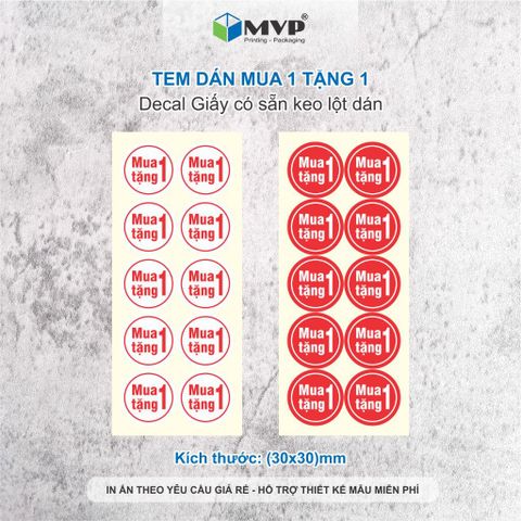  100 Tem dán mua 1 tặng 1, tem dán Sale Decal tròn 3cm có keo lột dán 