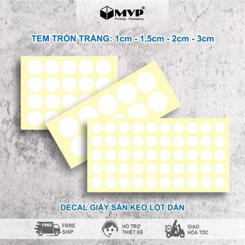  200 Tem nhãn trắng dùng ghi chú, nhãn dán decal hình tròn nhiều size 1 cm, 1,5cm, 2cm, 3cm 