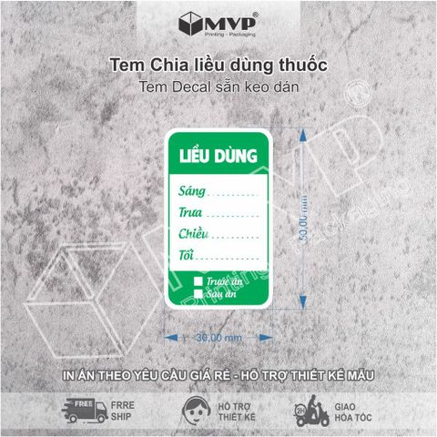  100 Tem dán chia liều dùng thuốc (3x5)cm Decal có keo lột dán 