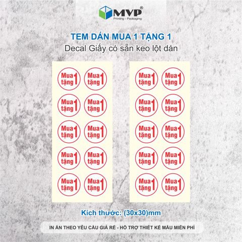  100 Tem dán mua 1 tặng 1, tem dán Sale Decal tròn 3cm có keo lột dán 