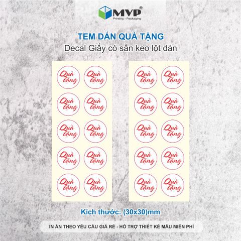  Tem dán quà tặng, tem Decal tròn 3cm có keo lột dán 