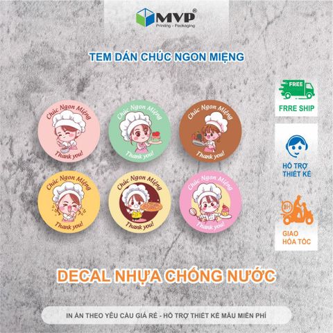  [DECAL NHỰA] 50 Tem Dán Chúc Bạn Ngon Miệng, tem thank you Decal Nhựa chống nước 