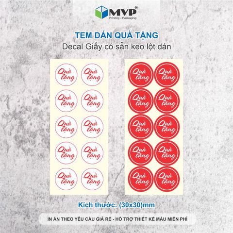  Tem dán quà tặng, tem Decal tròn 3cm có keo lột dán 