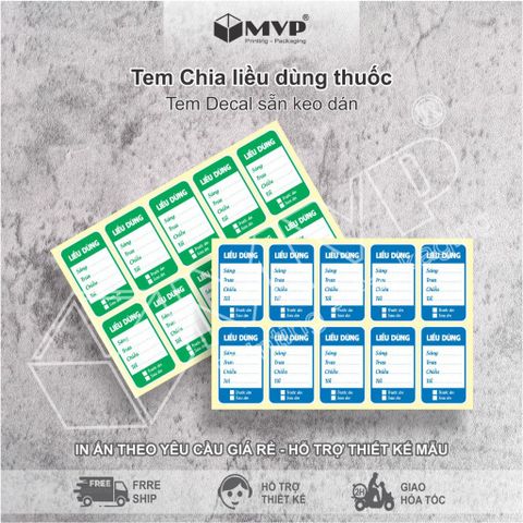 100 Tem dán chia liều dùng thuốc (3x5)cm Decal có keo lột dán 