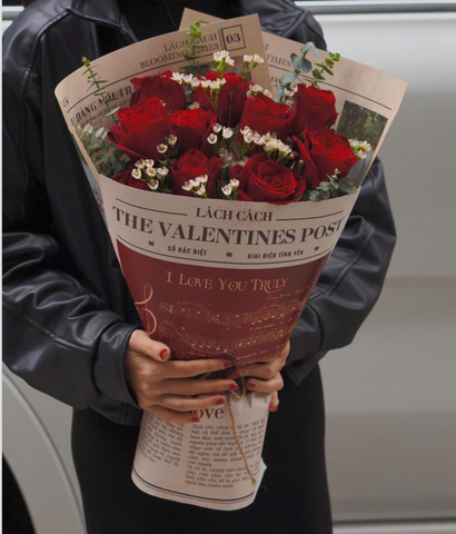 Valentine 2026 - Mẫu 06 - Blooming 10b hồng đỏ mix thanh liễu