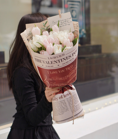 Valentine 2026 - Mẫu 05 - Blooming 20b tulip trắng, hồng