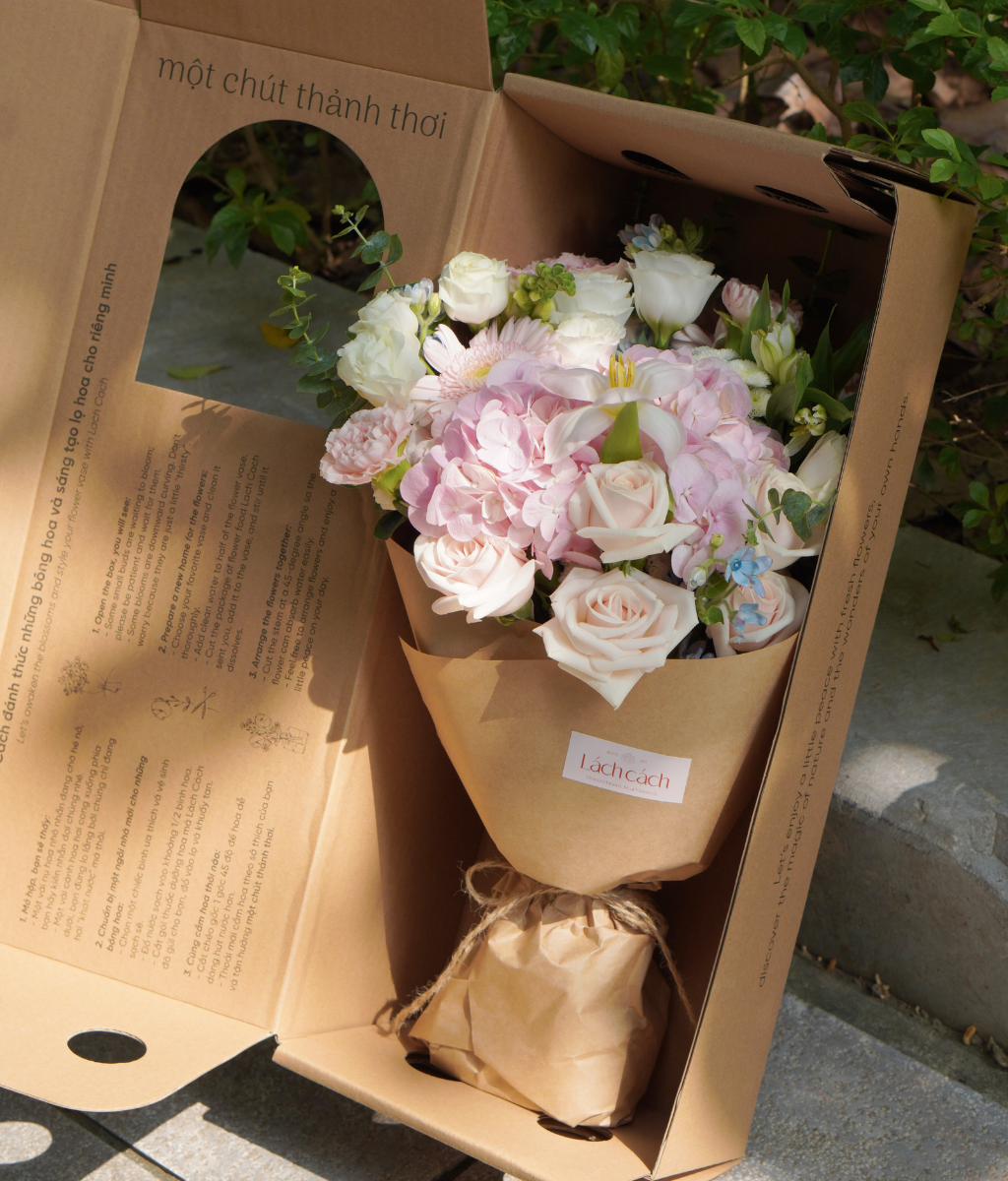 Box thảnh thơi tú cầu hồng mix tulip